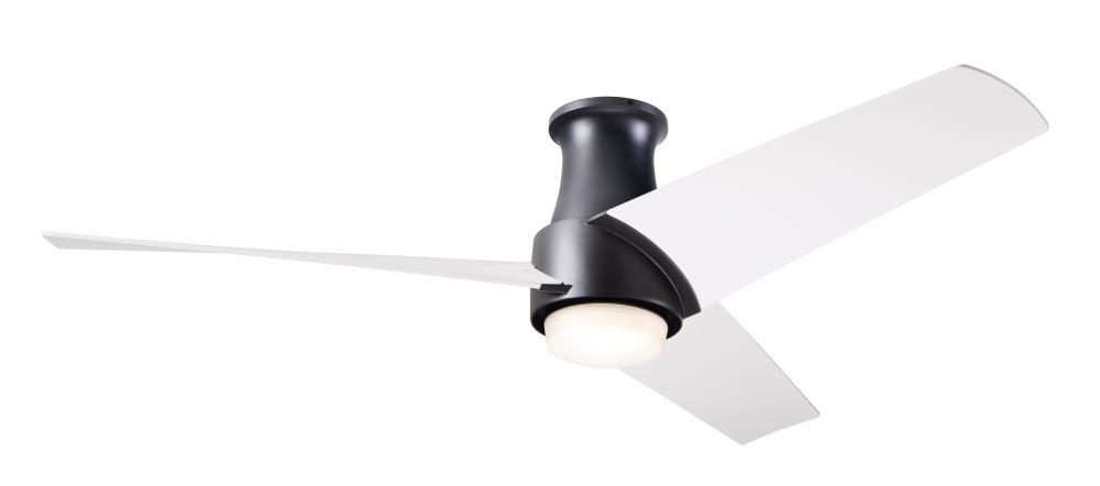 Ambit Flush DC Fan- Matte Black Finish; 56&#34; Matte White Blades; 17W LED (Matte Black Trim)