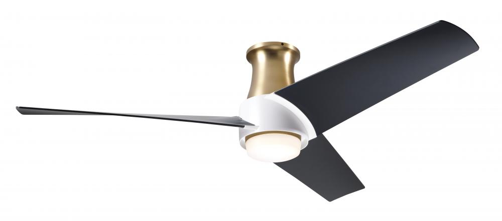 Ambit Flush DC Fan- Satin Brass/Matte White Finish; 56&#34; Matte Black Blades; 17W LED