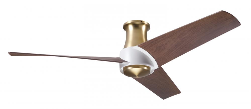 Ambit Flush DC Fan- Satin Brass/Matte White Finish; 56&#34; Mahogany Blades; No Light; Wall Control