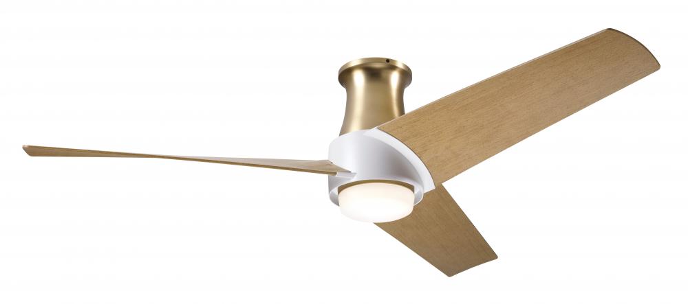 Ambit Flush DC Fan- Satin Brass/Matte White Finish; 56&#34; Maple Blades; 17W LED (Satin Brass Trim)