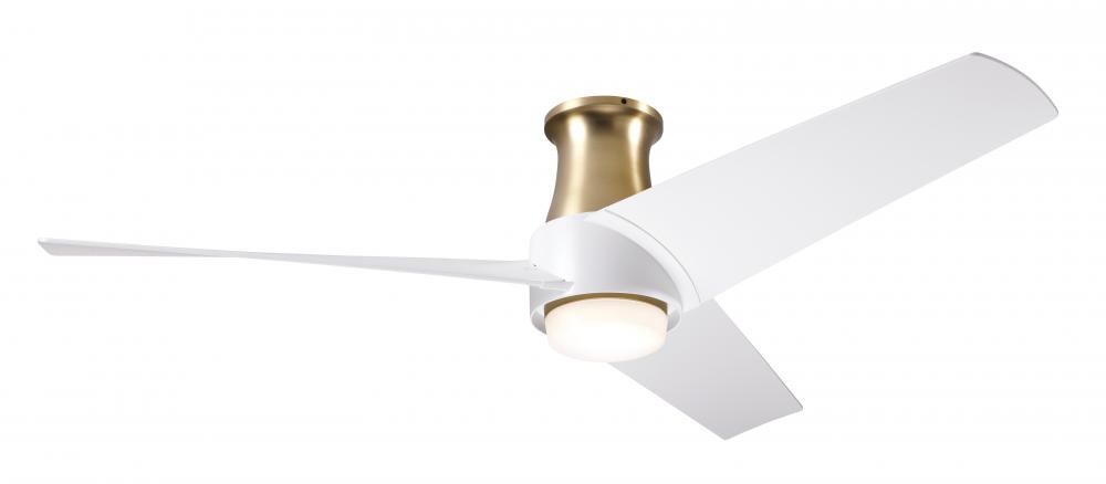 Ambit Flush DC Fan- Satin Brass/Matte White Finish; 56&#34; Matte White Blades; 17W LED