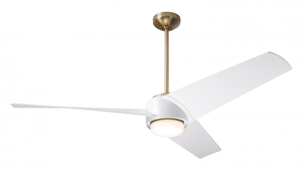 Ambit DC Fan- Satin Brass/Matte White Finish; 56&#34; Matte White Blades; 17W LED (Satin Brass Trim)