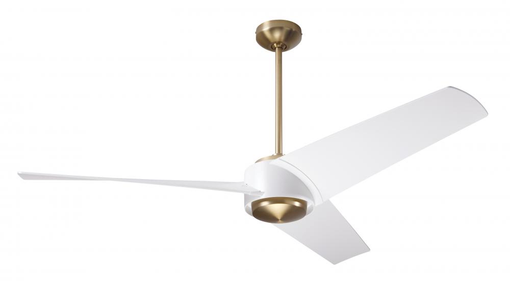 Ambit DC Fan- Satin Brass/Matte White Finish; 56&#34; Matte White Blades; No Light; Wall Control