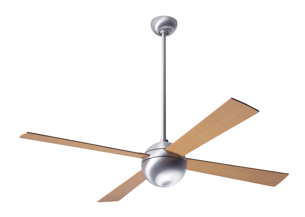 Ball Fan; Brushed Aluminum Finish; 52&#34; Maple Blades; No Light; Wall Control with Remote Handset