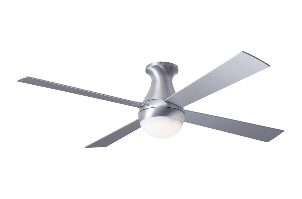 Ball Flush Fan; Brushed Aluminum Finish; 52&#34; White Blades; 20W LED; Handheld Remote Control (2-w