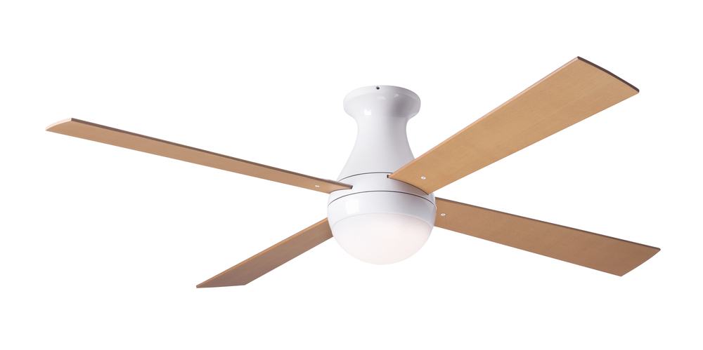 Ball Flush Fan; Gloss White Finish; 52&#34; Maple Blades; 20W LED; Fan Speed and Light Control (3-wi