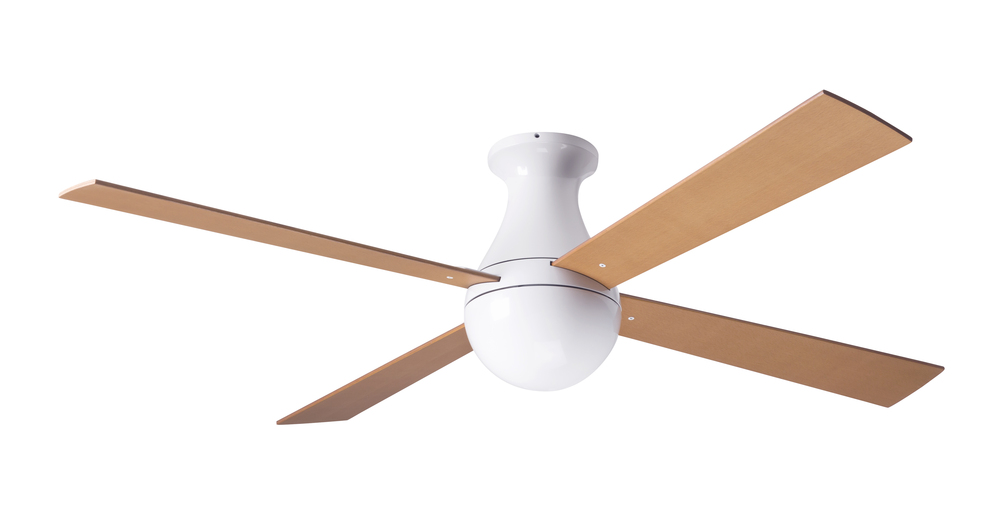 Ball Flush Fan; Gloss White Finish; 52&#34; Maple Blades; No Light; Fan Speed Control