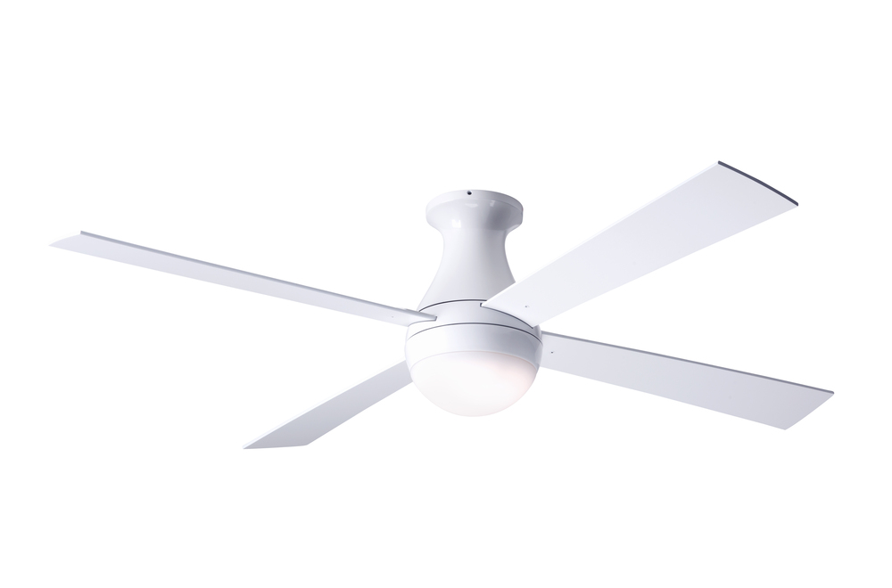 Ball Flush Fan; Gloss White Finish; 52&#34; White Blades; 20W LED; Fan Speed and Light Control (2-wi