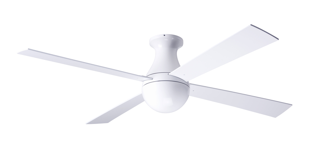 Ball Flush Fan; Gloss White Finish; 52&#34; Aluminum Blades; No Light; Fan Speed and Light Control (