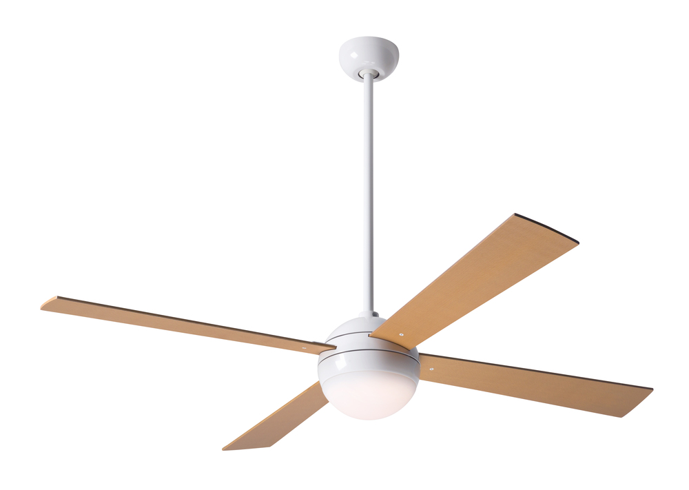 Ball Fan; Gloss White Finish; 52&#34; Maple Blades; 20W LED; Fan Speed and Light Control (2-wire)