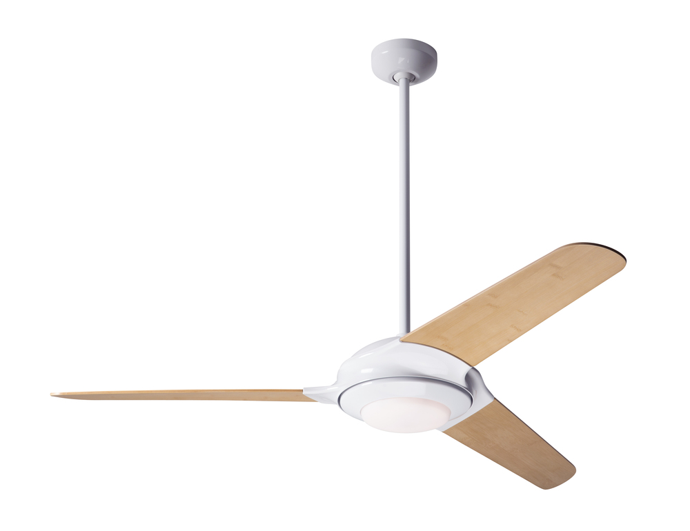 Flow Fan; Gloss White Finish; 52&#34; Nickel Blades; 20W LED; Handheld Remote Control (2-wire)