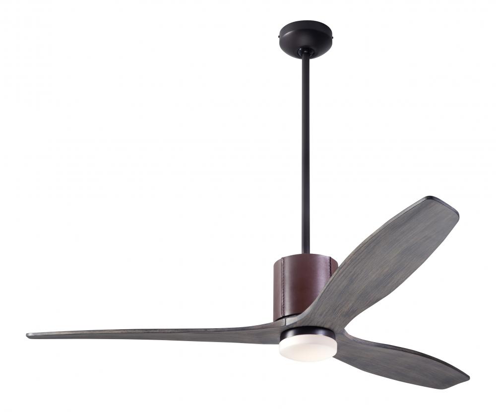 LeatherLuxe DC Fan; Dark Bronze Finish with Chocolate Leather; 54&#34; Graywash Blades; 17W LED; Rem