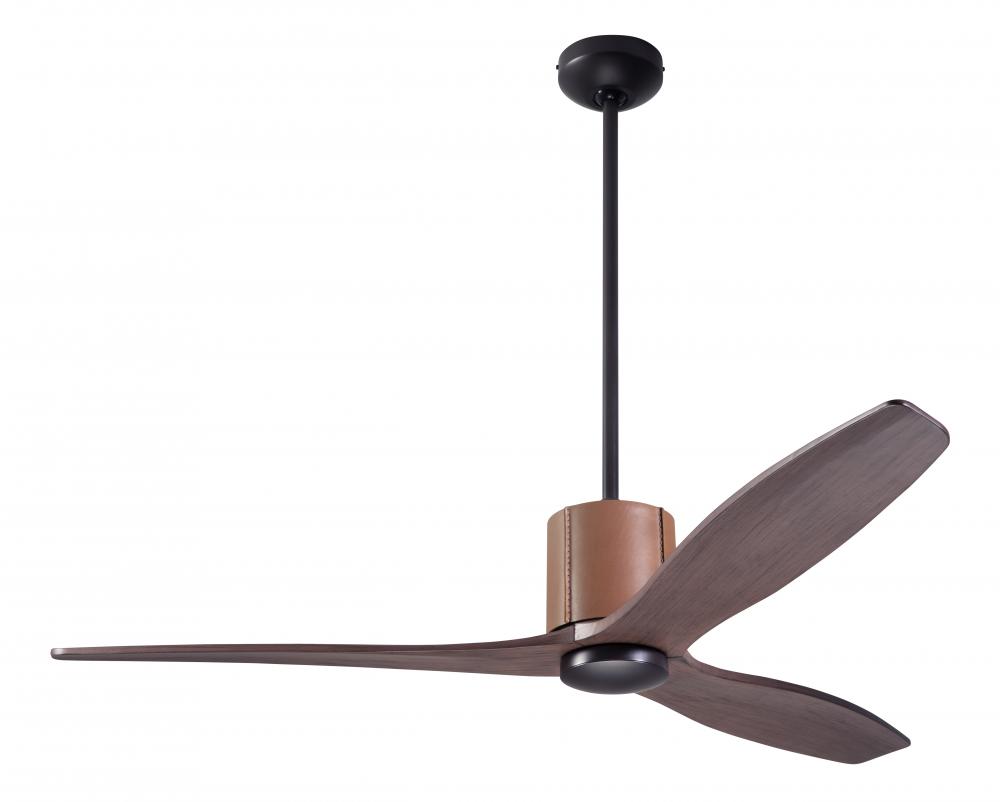 LeatherLuxe DC Fan; Dark Bronze Finish with Tan Leather; 54&#34; Mahogany Blades; No Light; Wall Con