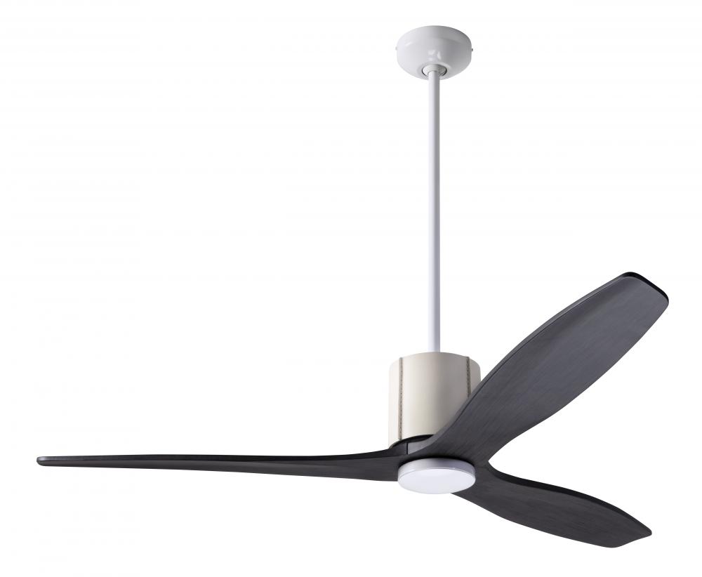 LeatherLuxe DC Fan; Gloss White Finish with Ivory Leather; 54&#34; Ebony Blades; No Light; Wall Cont