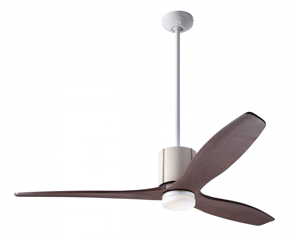 LeatherLuxe DC Fan; Gloss White Finish with Ivory Leather; 54&#34; Mahogany Blades; 17W LED; Wall Co