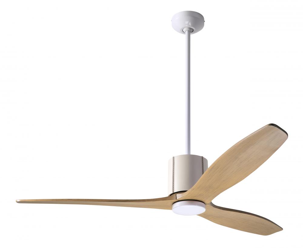 LeatherLuxe DC Fan; Gloss White Finish with Ivory Leather; 54&#34; Maple Blades; No Light; Wall Cont