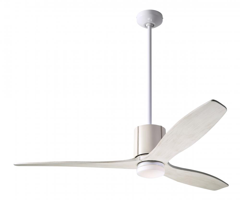 LeatherLuxe DC Fan; Gloss White Finish with Ivory Leather; 54&#34; Whitewash Blades; 17W LED; Wall/R