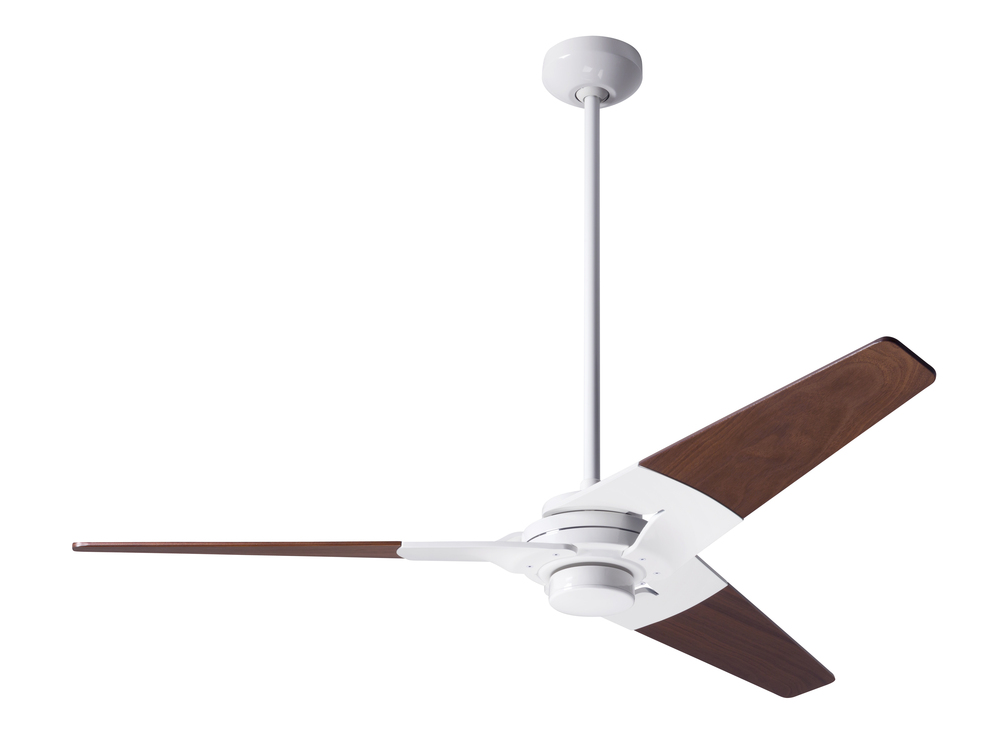 Torsion Fan; Gloss White Finish; 52&#34; Mahogany Blades; No Light; Wall Control with Remote Handset