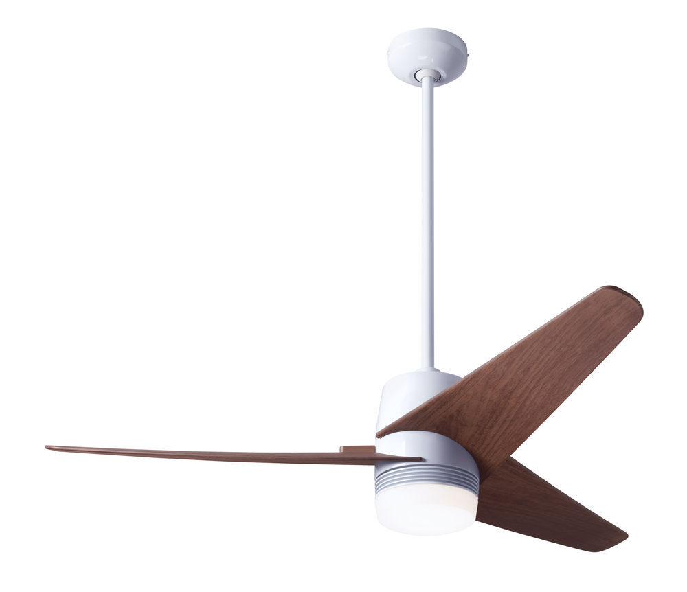 Velo DC Fan; Gloss White Finish; 48&#34; Mahogany Blades; 17W LED; Wall/Remote Combo Control