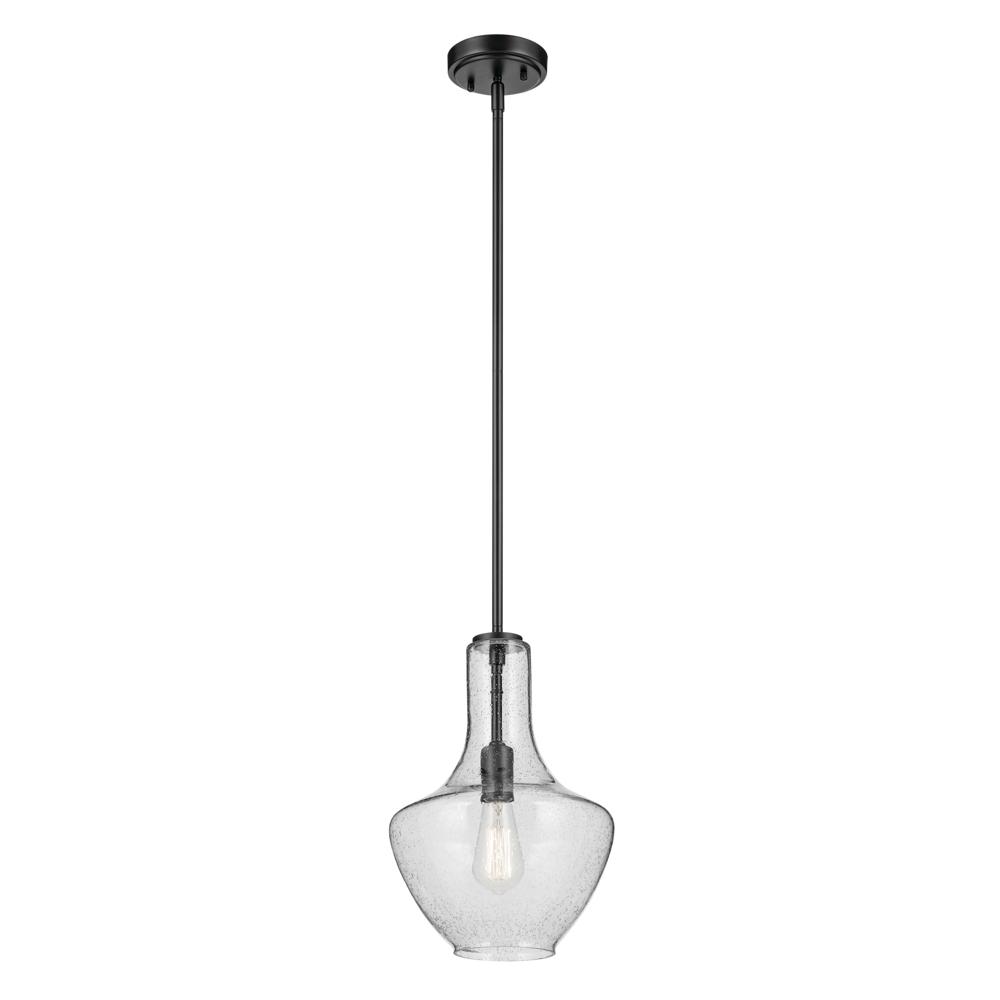 Everly 15.25&#34; 1-Light Bell Pendant with Clear Seeded Glass in Black