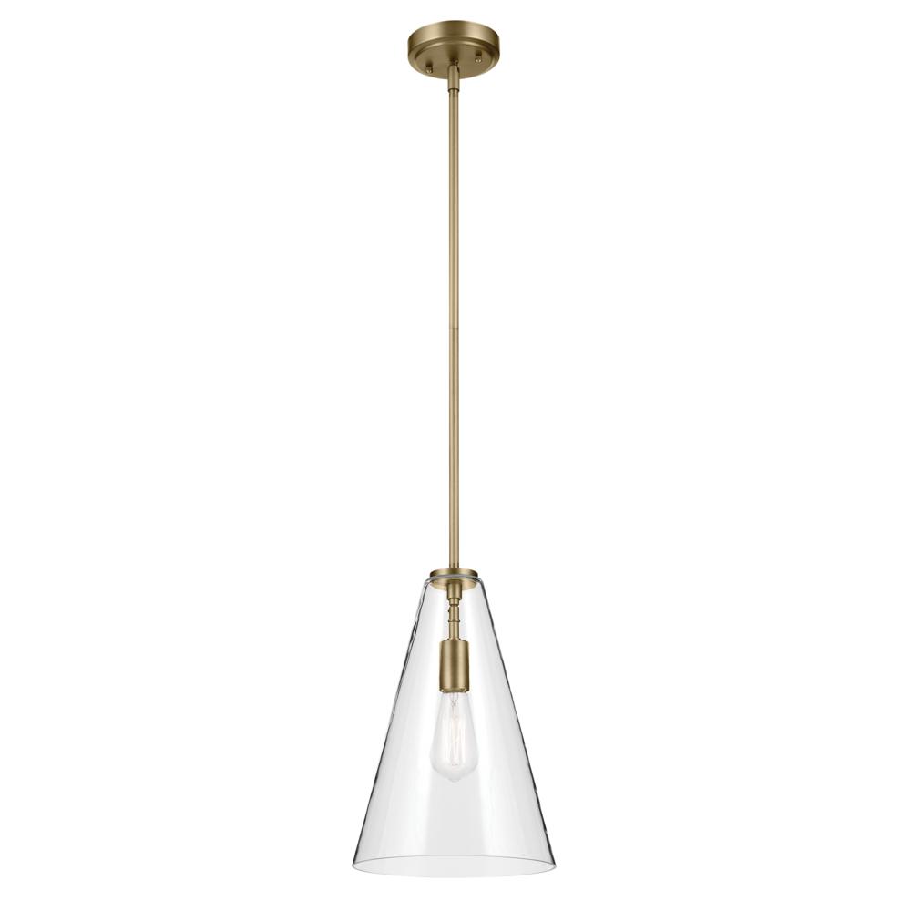 Everly 15.25&#34; 1-Light Cone Pendant with Clear Glass in Natural Brass