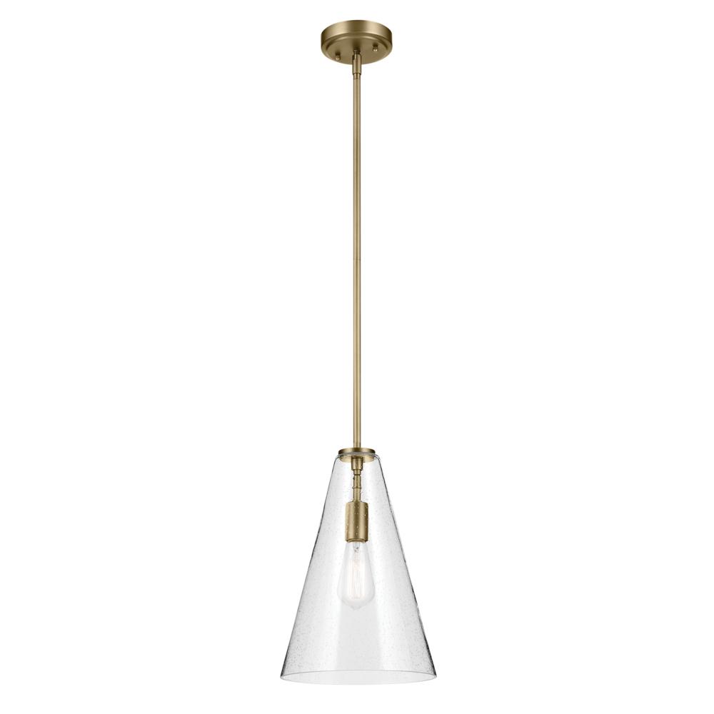 Everly 15.25&#34; 1-Light Cone Pendant with Clear Seeded Glass in Natural Brass