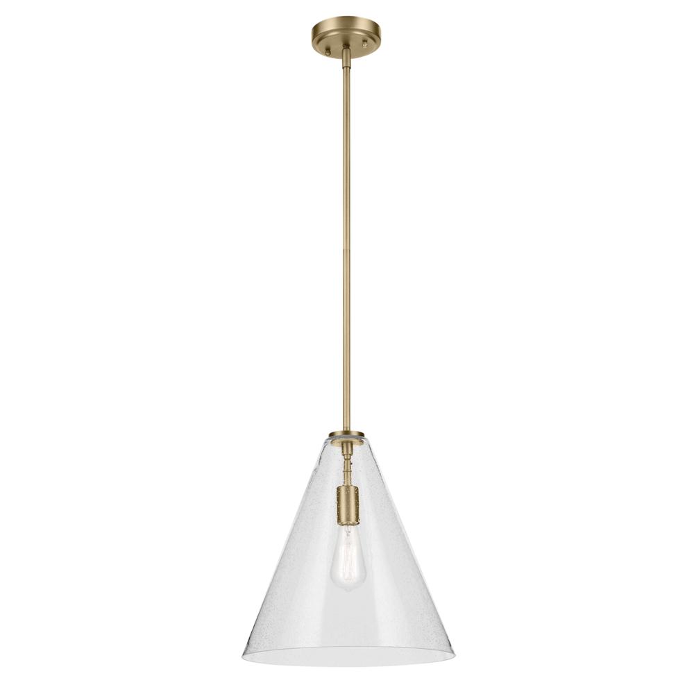 Everly 15.5&#34; 1-Light Cone Pendant with Clear Seeded Glass in Natural Brass