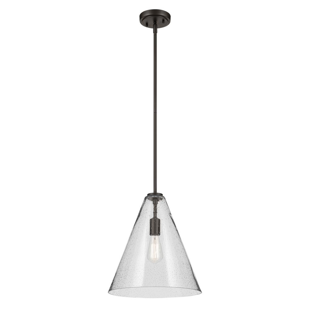 Everly 15.5&#34; 1-Light Cone Pendant with Clear Seeded Glass in Olde Bronze