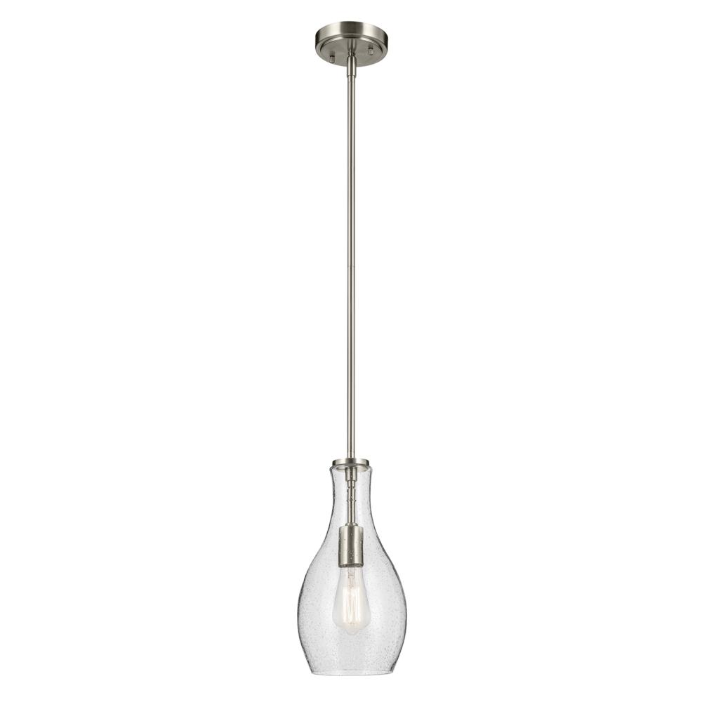 Everly 13.75&#34; 1-Light Bell Pendant with Clear Seeded Glass in Brushed Nickel