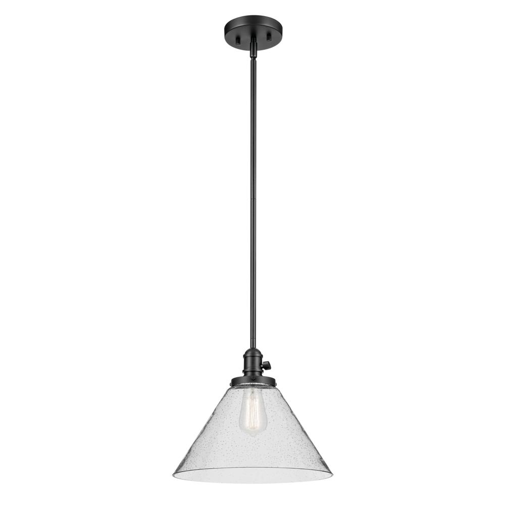 Avery 11.75&#34; 1-Light Cone Pendant with Clear Seeded Glass in Black