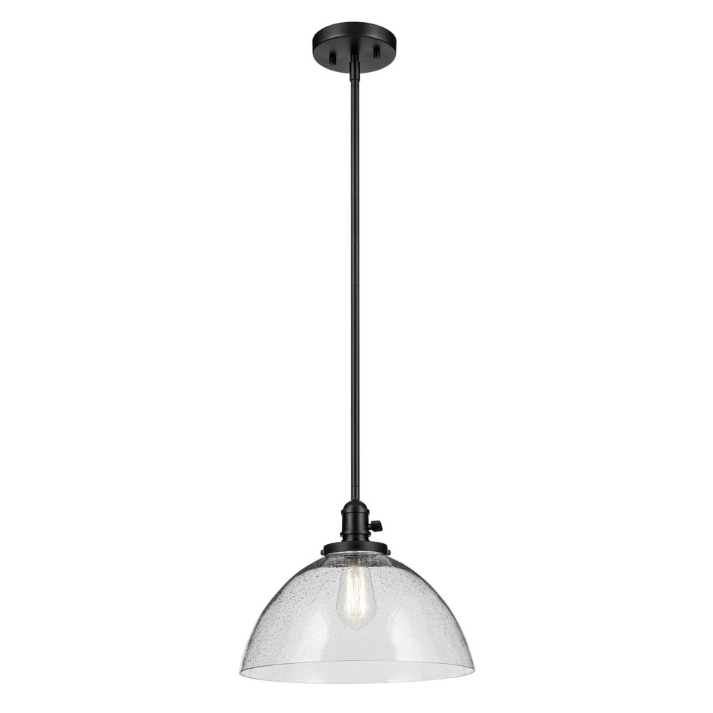 Avery 11&#34; 1-Light Dome Pendant with Clear Seeded Glass in Black