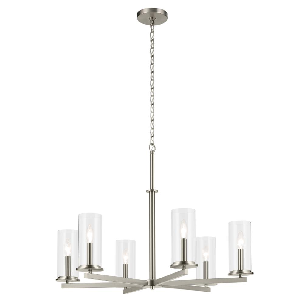 Crosby 21.75&#34; 6-Light Chandelier with Clear Glass in Brushed Nickel