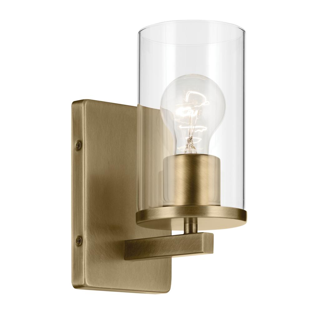 Crosby 4.5&#34; 1-Light Wall Sconce with Clear Glass in Natural Brass