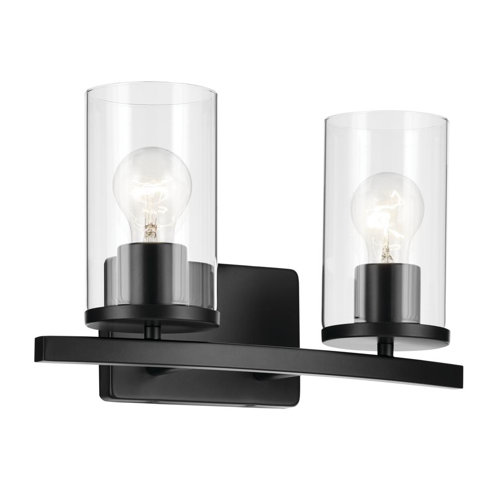 Crosby 15.25&#34; 2-Light Vanity Light with Clear Glass in Black