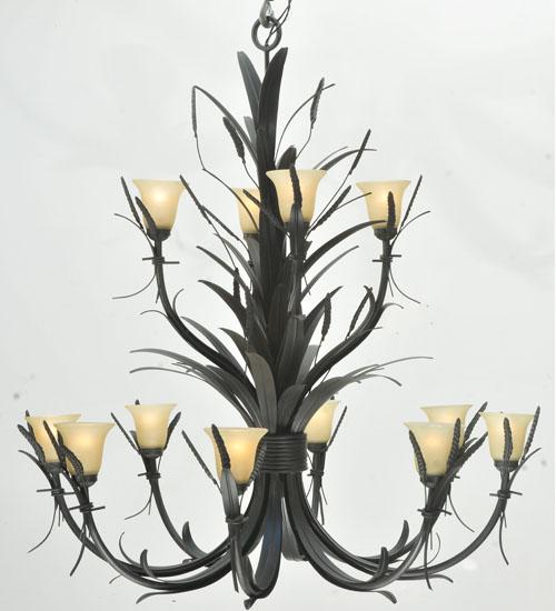 52&#34; Wide Flowering Wheat 12 LT Chandelier