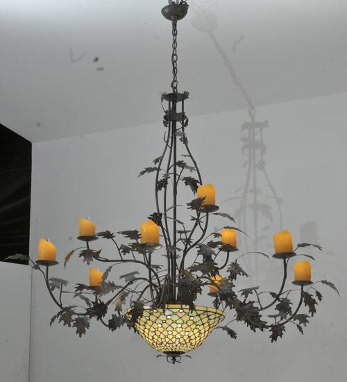 63&#34; Wide Diamond & Jewel Oak Leaf 9 Arm Chandelier