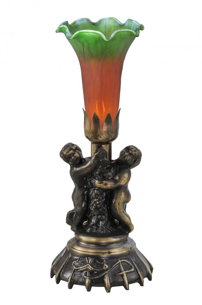 13&#34; High Amber/Green Tiffany Pond Lily Twin Cherub Accent Lamp