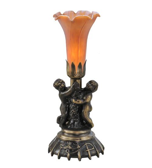 13&#34; High Amber Tiffany Pond Lily Twin Cherub Accent Lamp