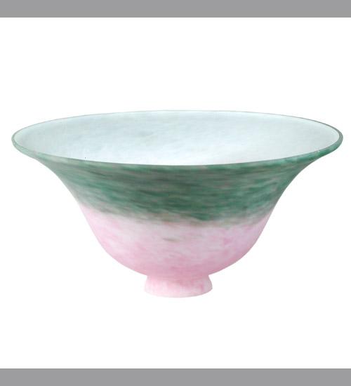 10&#34;W PINK/GREEN PATE-DE-VERRE BELL SHADE