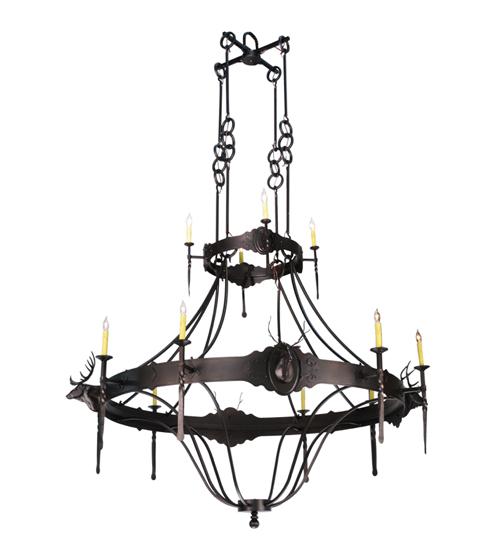 72&#34;W Stag 12 LT Two Tier Chandelier