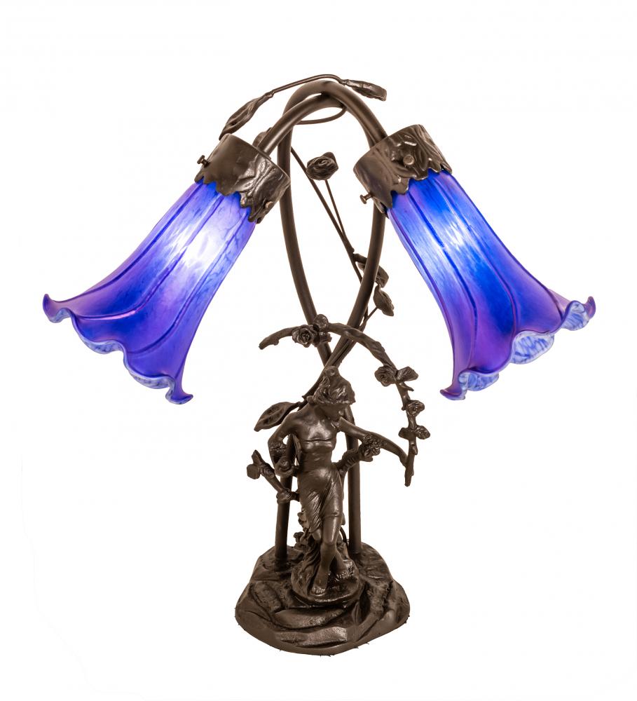 17&#34; High Blue Tiffany Pond Lily 2 Light Trellis Girl Accent Lamp