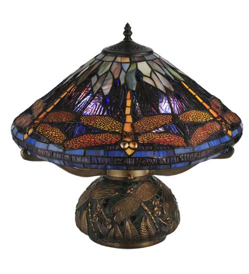 16&#34; High Tiffany Hanginghead Dragonfly Cone Table Lamp