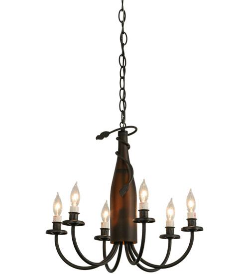 18&#34;W Tuscan Vineyard Frosted Amber 6 LT Wine Bottle Chandelier