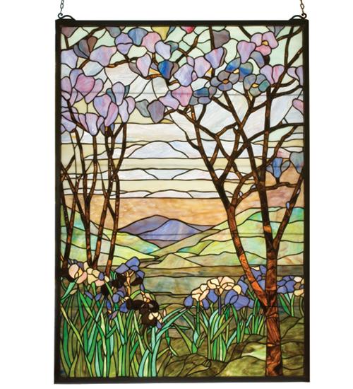 29&#34;W X 40&#34;H Tiffany Magnolia & Iris Stained Glass Window