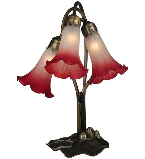 15.75&#34; High Pink/White Tiffany Pond Lily 3 Light Accent Lamp