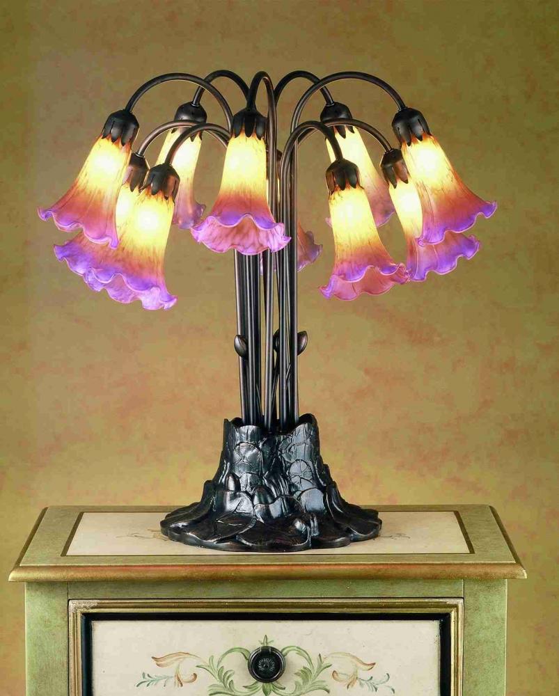 22&#34;H Amber/Purple Pond Lily 10 LT Table Lamp