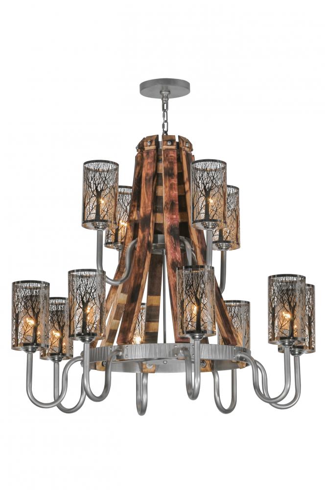 44&#34; Wide Barrel Stave Winter Maple 12 Light Two Tier Chandelier