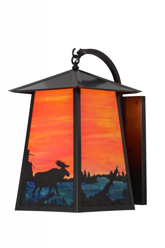 14.5&#34; Wide  Stillwater Moose at Lake Curved Arm Wall Sconce