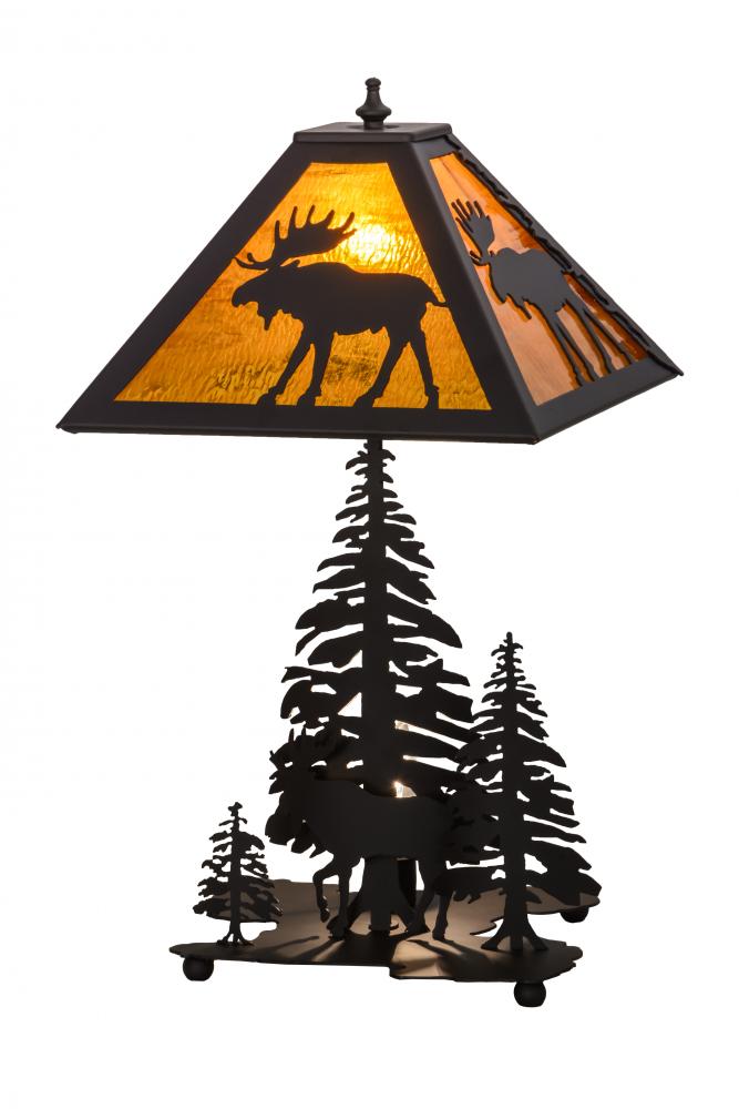 21&#34;H Moose Through the Trees W/Lighted Base Table Lamp