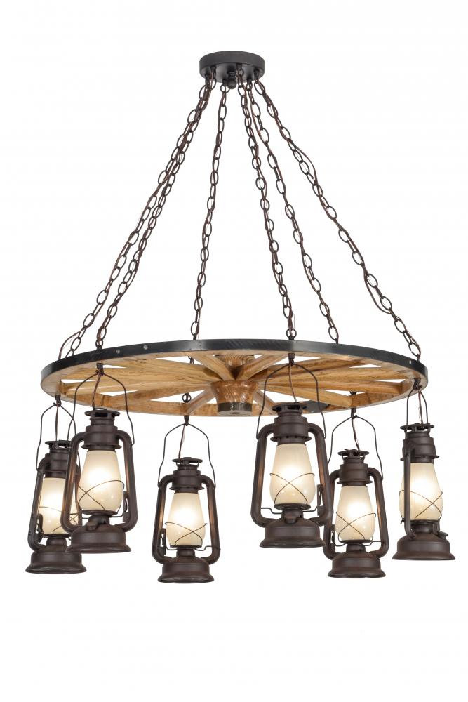 40&#34;W Miners Lantern 6 LT Wagon Wheel Chandelier